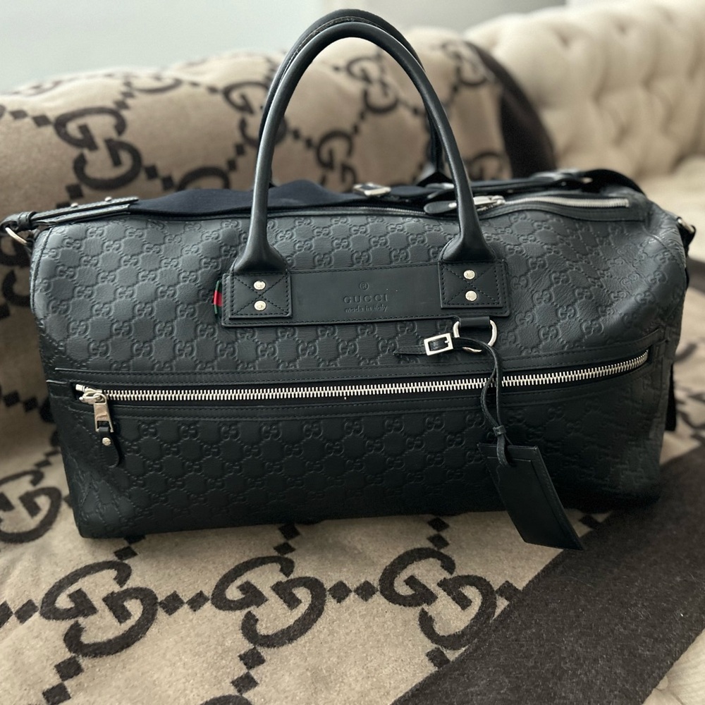 AUTHENTIC GUCCI GUCCISSIMA GG LARGE BLACK LEATHER DUFFLE BAG 250481 529981 RARE